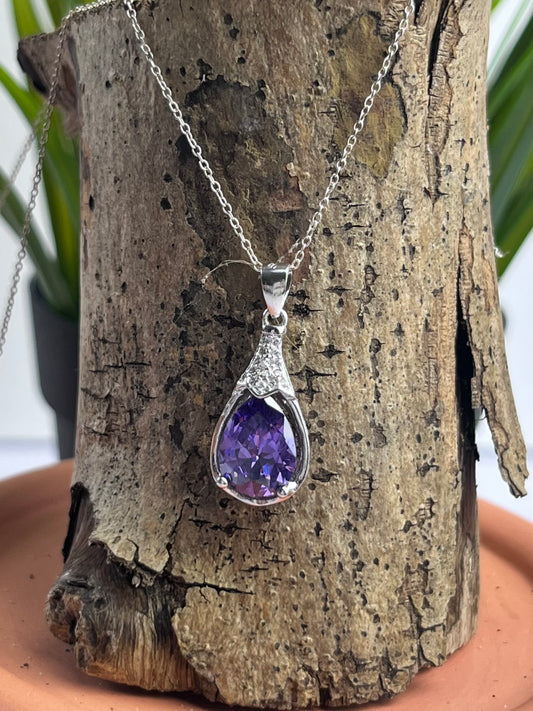 S925 Amethyst Droplet Necklace