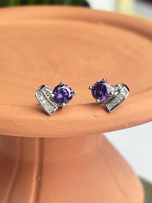 Sterling Silver Amethyst Heart Earrings